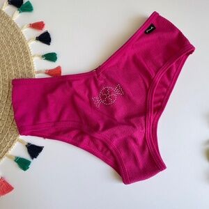 Victoria's Secret PINK Cotton Cheekster Panty Neon Fuschia Candy Rhinestone NEW